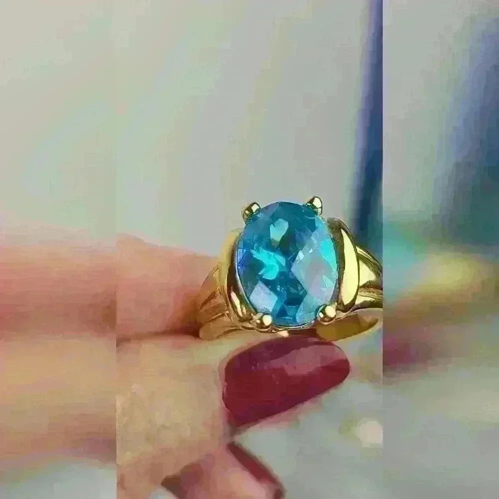 Blue Topaz Sterling Silver 925 ring gold plated outside size 9 unseix ring - Picture 5 of 17